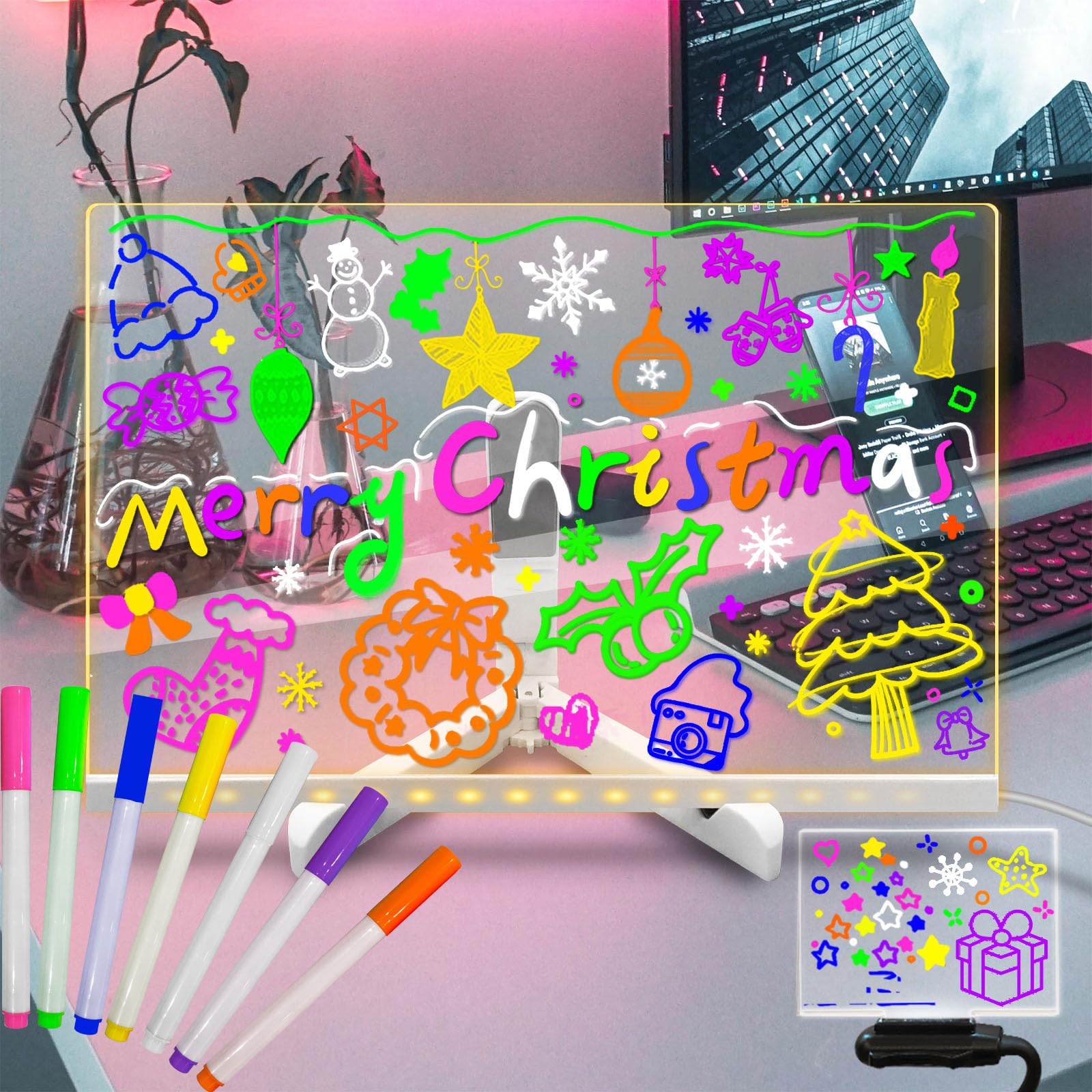 Pizarra LED Acrílica Personalizable con Marcadores Fluorescentes – Ideal para toda ocasión.